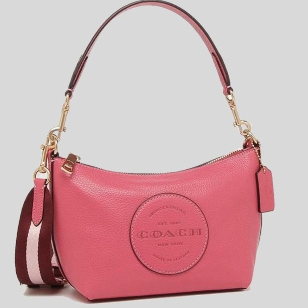 Coach Pink Leather Shoulder Bag with Gold Hardware